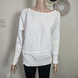 Lauren Ralph Lauren Boatneck  Sweater Medium White With Gold Buttons